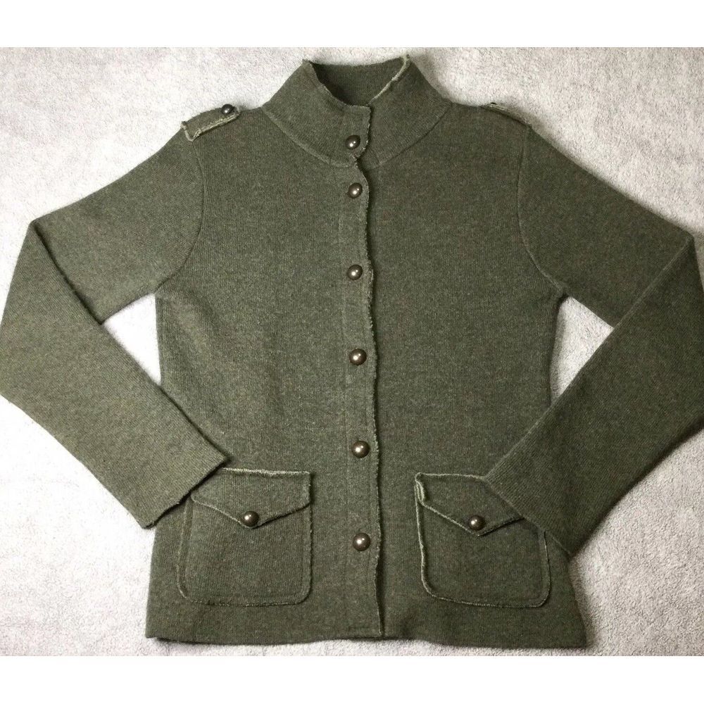Mary ITALY Wool Sweeter Button Up Forest‎ Green Cardigan Nordstrom